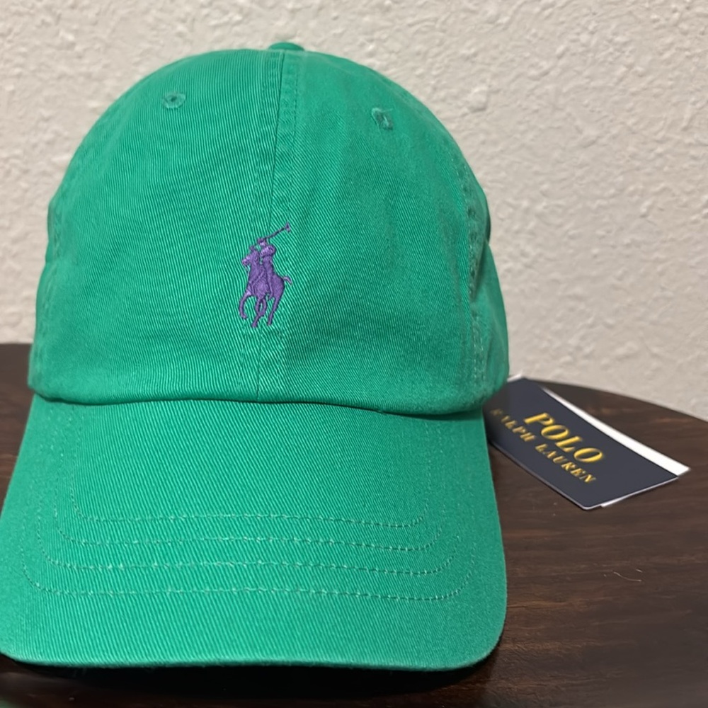 COPY - Ralph Lauren Vibrant Green Cap with Purple Logo - Picture 2 of 5